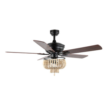 Opal 52" Farmhouse Rustic Wood Bead Shade LED Ceiling Fan With Remote - JONATHAN Y